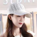 Casquette de canard creuse en tricot strass faits à la main d'été chapeau de soleil élégant - Perle Blanc