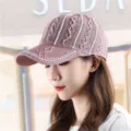Casquette de baseball rose en tricot, chapeau de soleil strass perle chic casual. - Perle Rose