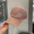 Casquette de baseball tricotée en strass pour femmes été creux brillant joli chapeau - Casquette de baseball rose à strass ajourée