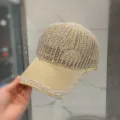 Casquette de baseball tricotée en strass pour femme été creuse mode pare-soleil - Casquette de baseball kaki à strass ajourée