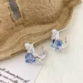Modische koreanische quadratische blaue Kristall Perle Ohrstecker Damen elegant Schmuck. - Blau