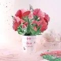 Carte de vœux bouquet de fleurs d'œillet 3D pop up avec vase pour la fête des mères. - Grand œillet