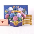 Carte de vœux pop-up 3D fleurs d'hortensia avec papillons pour anniversaire et fête des mères - Hydangée moyenne