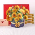 Carte de vœux tournesol pop-up 3D avec coffret cadeau pour anniversaire et fête des mères - Tournesol Moyen