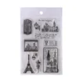 Vintage clear PVC stamp sticker sheet with London and Paris architectural designs for journaling. - Architecture