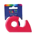 Pink desktop tape dispenser with cute packaging, compact cutter for office and school stationery. - Bright Red