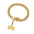 13mm gold stainless steel pet dog collar with bone tag and secure buckle detail view. - 10 Inches / 25cm / Gold