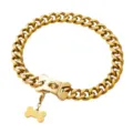 Close-up detail of the 15mm gold stainless steel pet dog collar, showing the bone buckle. - 10 Inches / 25cm (Includes Bone Tag) / Gold