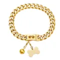 Detailed close-up of the 19mm gold pet chain featuring a secure buckle, bell, and bone tag. - 14 Inch / 35cm / Gold Color (Excluding Bone Tag)