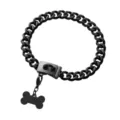 13mm black stainless steel pet dog collar with bone pendant and secure buckle detail. - 10 Inches / 25cm / Black