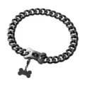 15mm black metal dog collar stainless steel heavy duty cuban chain with bone buckle - 10 Inches / 25cm (Includes Bone Tag) / Black