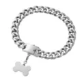 Detail view of 19mm stainless steel Cuban link pet dog collar featuring secure lock and bone tag. - 14 Inch / 35cm / Steel