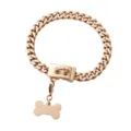 Detail shot of the 13mm rose gold stainless steel cuban link pet dog collar with bone tag. - 10 Inches / 25cm / Rose Gold