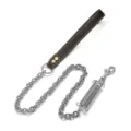 Stainless steel dog chain leash with shock-absorbing spring and black leather handle. - Steel