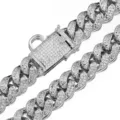 Dettaglio collana per cani catena cubana ghiacciata 18mm, gioielli in metallo con strass. - 18 mm 16 pollici / 40 cm / Colore acciaio