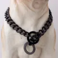 Durable black metal dog chain collar 15mm cuban link heavy duty pet training choker - 14 Inch / 35cm / Black