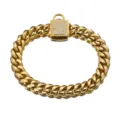 14mm gold cuban link dog collar stainless steel heavy pet chain with rhinestone lock - 14mm 20 Inches / 50cm / Gold