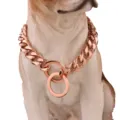 collier pour chien en acier inoxydable or rose 15mm chaine cubaine robuste animaux - Or rose
