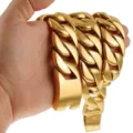 32mm παχύς βαρύς άνδρες hip hop χρυσό χρώμα κουβανέζικη αλυσίδα βραχιόλι από ανοξείδωτο ατσάλι - 22cm / Χρυσό