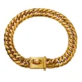 Detail view of a heavy duty 16mm gold titanium steel pet chain dog collar, durable metal link. - 16 inch/41cm / Gold