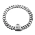 Stainless steel 19mm cuban link dog collar with lock detail, durable pet chain for large dogs. - 10 Inches / 25cm / Steel