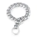 Detailed view of 19mm heavy-duty stainless steel Cuban link pet dog chain collar. - Steel
