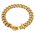 19mm heavy duty gold cuban link pet dog collar detail, stainless steel secure buckle close-up. - 12inches/30cm / Gold
