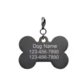 Stainless steel bone-shaped dog tag pet ID pendant with clasp and engraved text. - Bone / Black