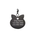 Stainless steel cat shape pet ID tag detail, customizable engraved name and phone number pendant. - Cat / Black