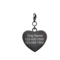 Detailed close-up of a stainless steel heart-shaped pet ID tag with custom engraving. - Heart / Black