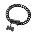 Black stainless steel cuban link dog collar with bone pendant, 19mm heavy chain. - 12inches/30cm / Black