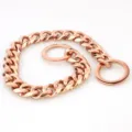 Close-up detail of heavy metal dog chain link, durable titanium steel pet collar hardware. - 12 Inch / Rose Gold
