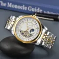 Men's two-tone silver and gold automatic mechanical watch with open-heart white dial - Gray