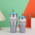Silver diamond paint 30oz and 20oz vacuum insulated travel mugs with grey straws - 20oz/600ml / Diamond Blue