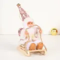 5,5 Zoll Weihnachtsmann-Figur auf Holzschlitten mit rosa Pailletten Weihnachtsdeko - Rosa
