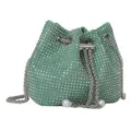 Elegant mint green rhinestone drawstring bucket bag with sparkling silver chain strap - Green