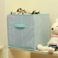 Large foldable blue non-woven storage box with white chevron pattern for bedroom organization - Blue Stripe