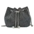 Elegant black rhinestone drawstring bucket bag with pearl details and chain strap - Multicolor