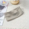 Retro brown white checkered elastic headband, stylish hair accessory for women daily wear. - Light Khaki