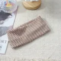 Retro brown white plaid elastic headband detail, fashionable woven fabric hair accessory. - Light Coffee