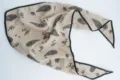 Vintage floral paisley bandana scarf with black piping, breathable cotton for women styling. - Light Khaki