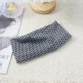Classic black and white diamond plaid elastic headband, vintage stretchy hair band for women. - Black and White