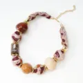 Maillard style fabric wrapped beaded statement necklace boho resin beads choker jewelry - Amber