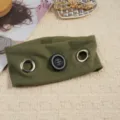 Punk style olive green elastic fabric headband featuring a large black button and metallic grommets. - Army Green