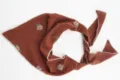 Caramel retro floral embroidered triangular headscarf with delicate lace trim for women. - Tan