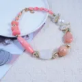 Chunky statement resin bead necklace, fashion collarbone chain, sweet and cool style. - Pink