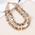 Multi-layer shell bead necklace handmade beach style jewelry statement choker for women - Dark Khaki