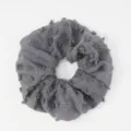 Grey fabric hair scrunchie with tufted dots minimalist style soft hair accessory for women. - Gray