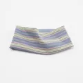 Detailed view of a retro multi-color striped elastic knit headband, perfect for yoga. - Light Blue