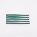 Detailed closeup view of a knitted striped headband, green and white elastic sports hair accessory. - Green/White
